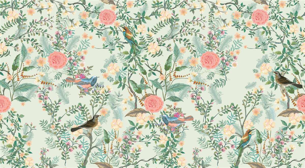 Fototapeta Živá zelená flóra a vtáky