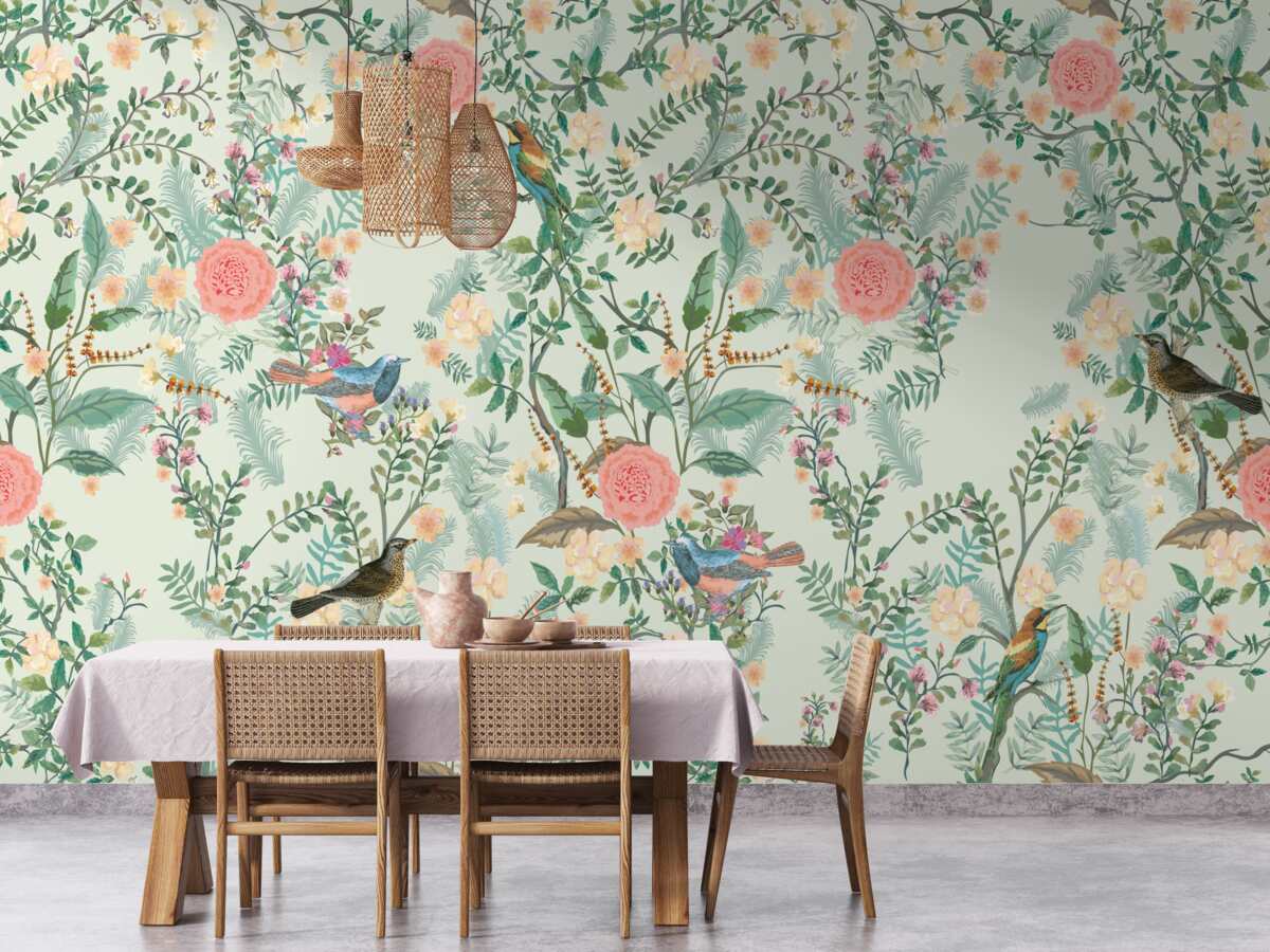 Fototapeta Živá zelená flóra a vtáky