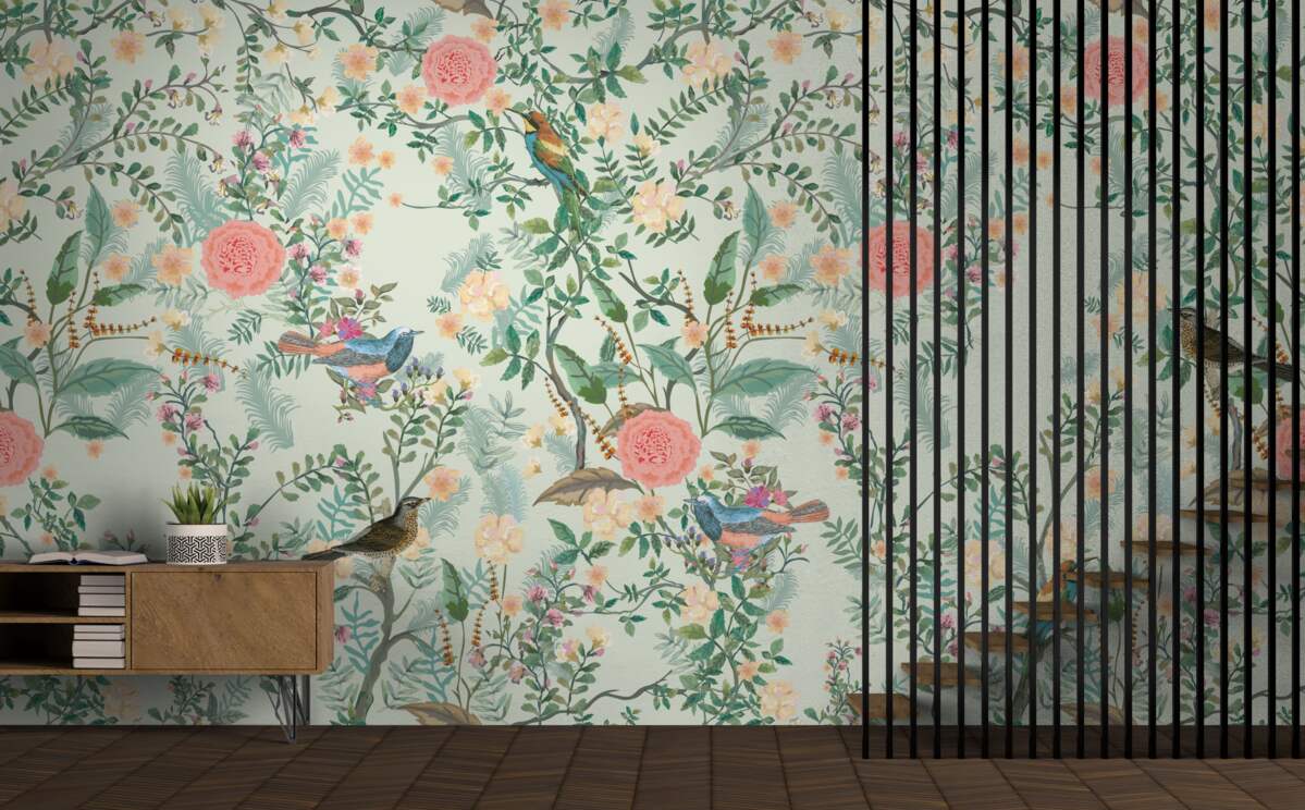 Fototapeta Živá zelená flóra a vtáky