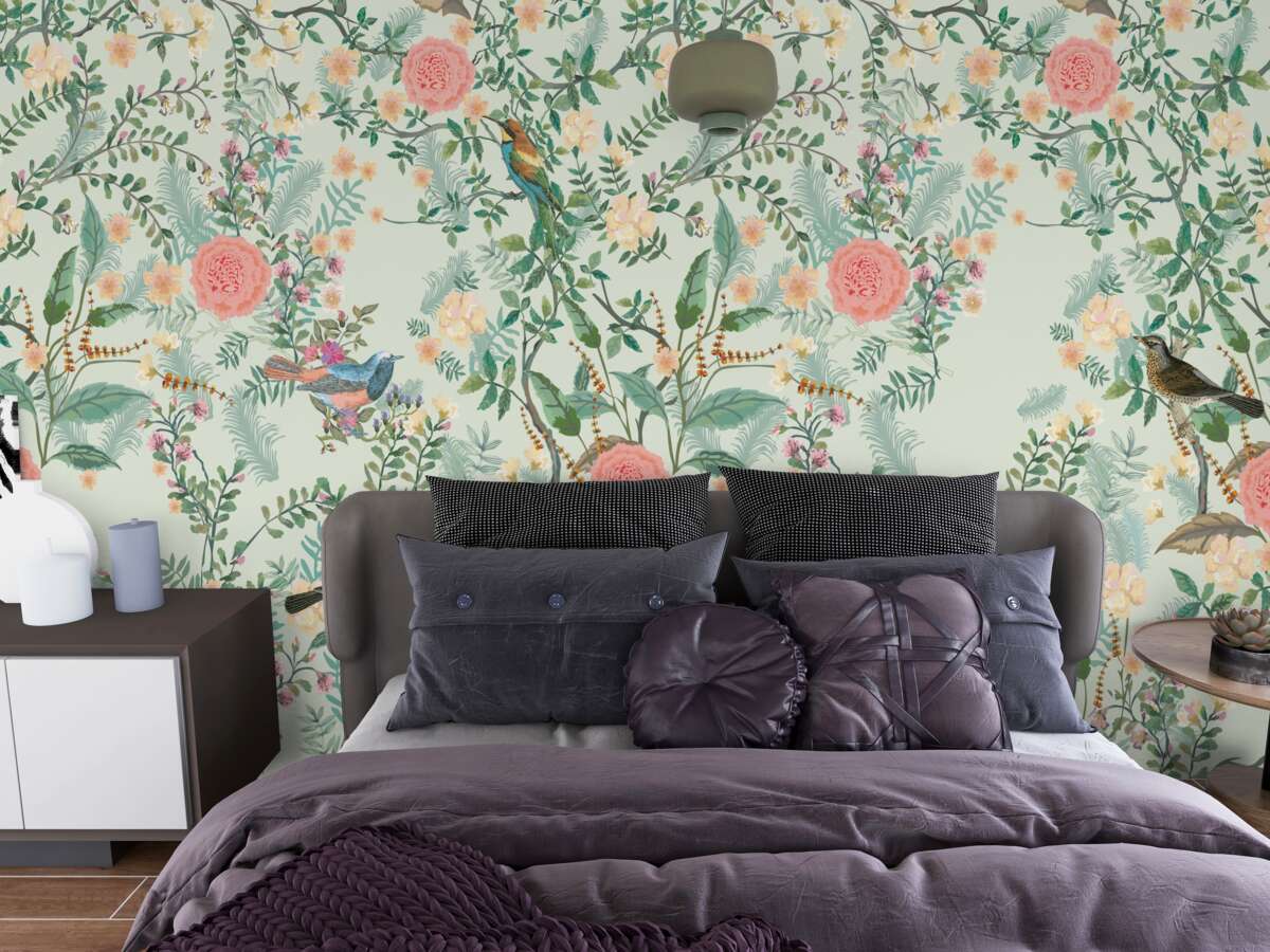 Fototapeta Živá zelená flóra a vtáky