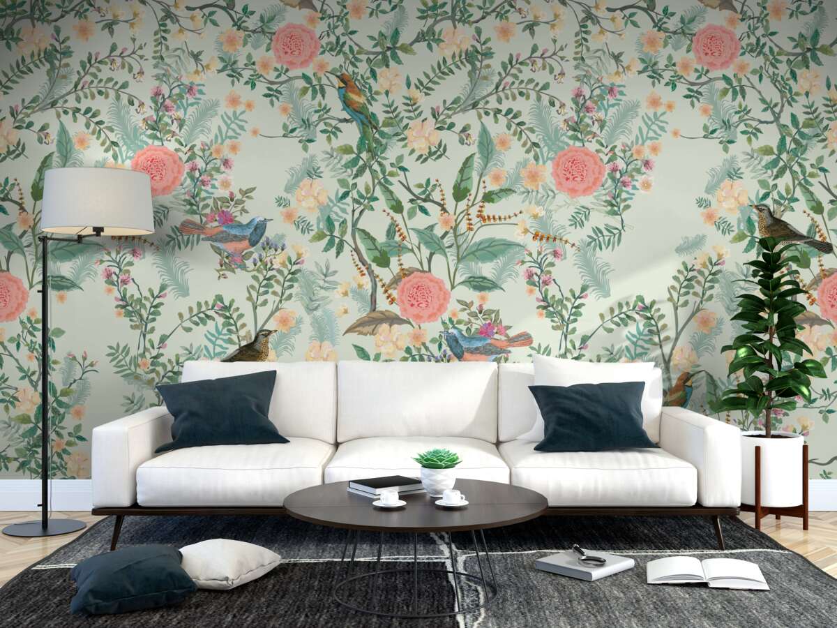 Fototapeta Živá zelená flóra a vtáky