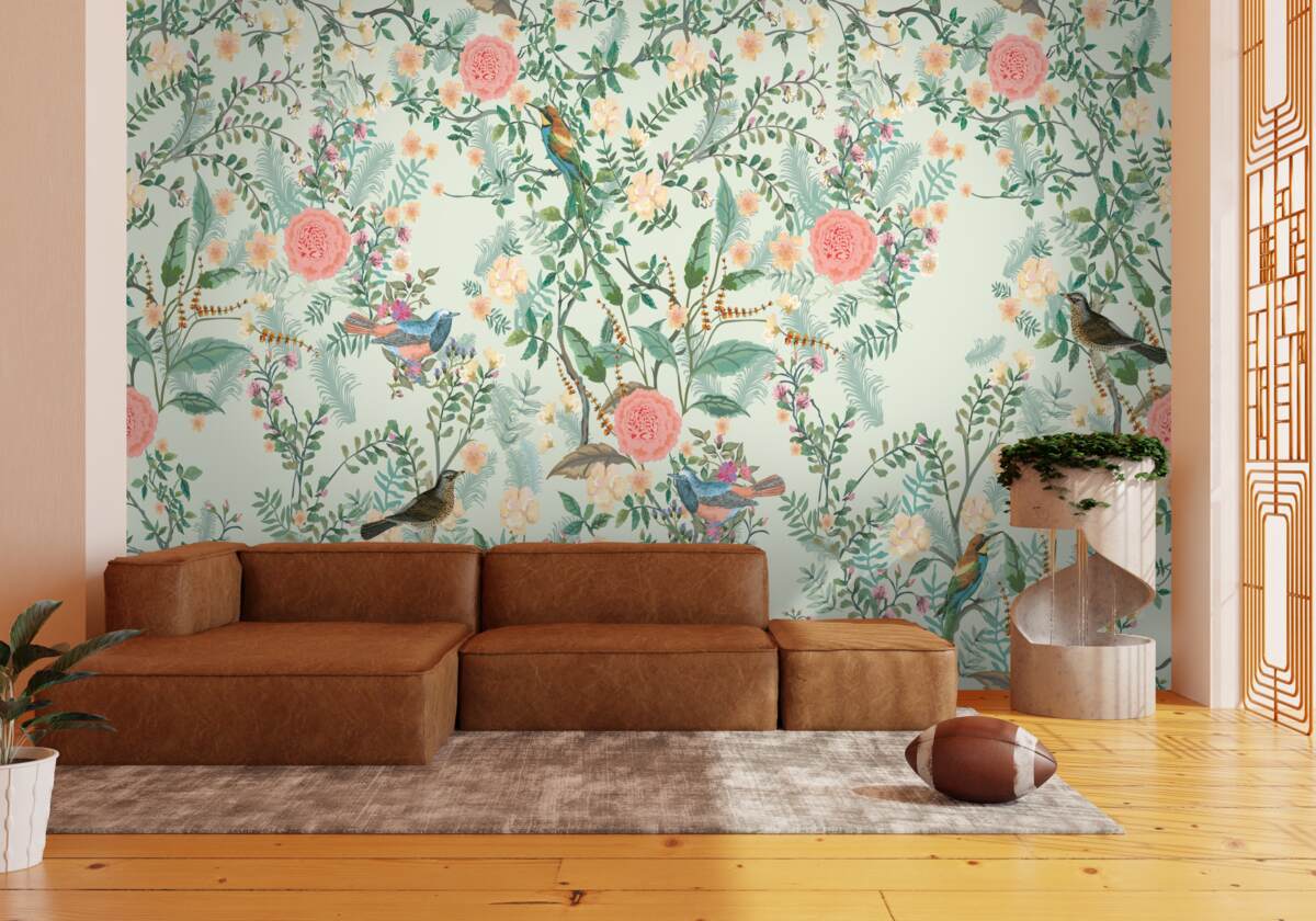 Fototapeta Živá zelená flóra a vtáky