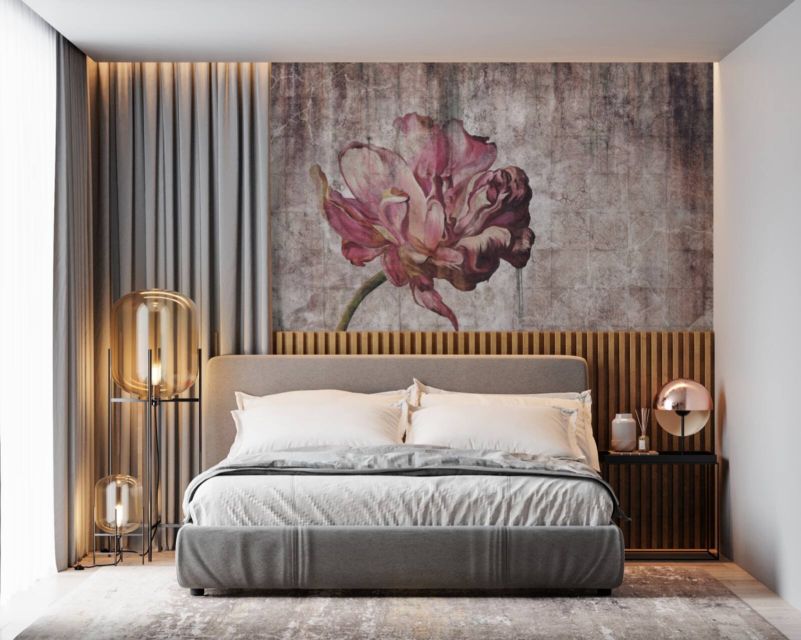 Fototapeta osamelý šarlátový kvet počas lejaku