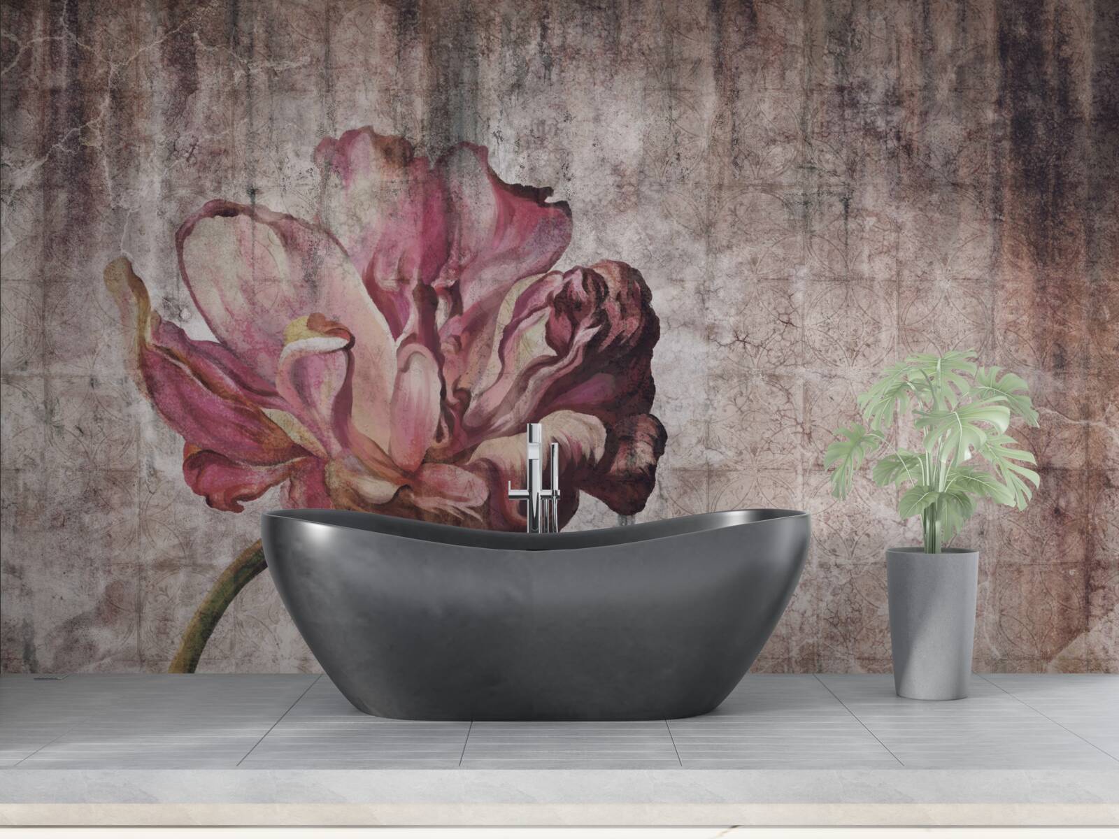 Fototapeta osamelý šarlátový kvet počas lejaku