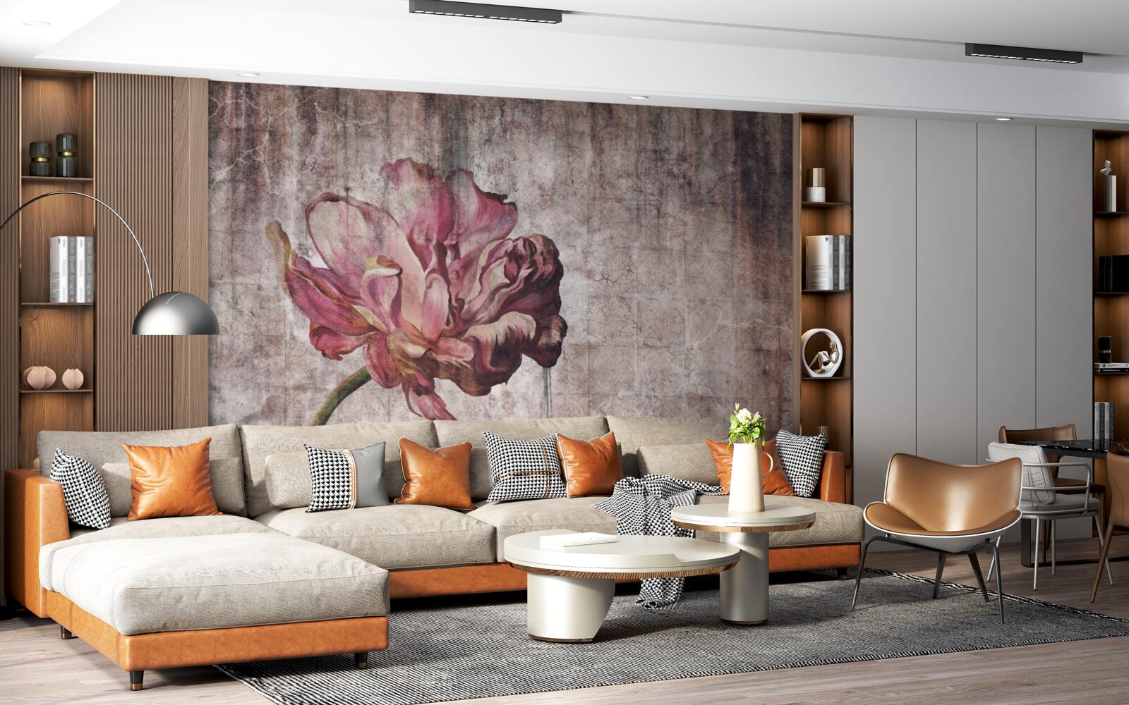 Fototapeta osamelý šarlátový kvet počas lejaku