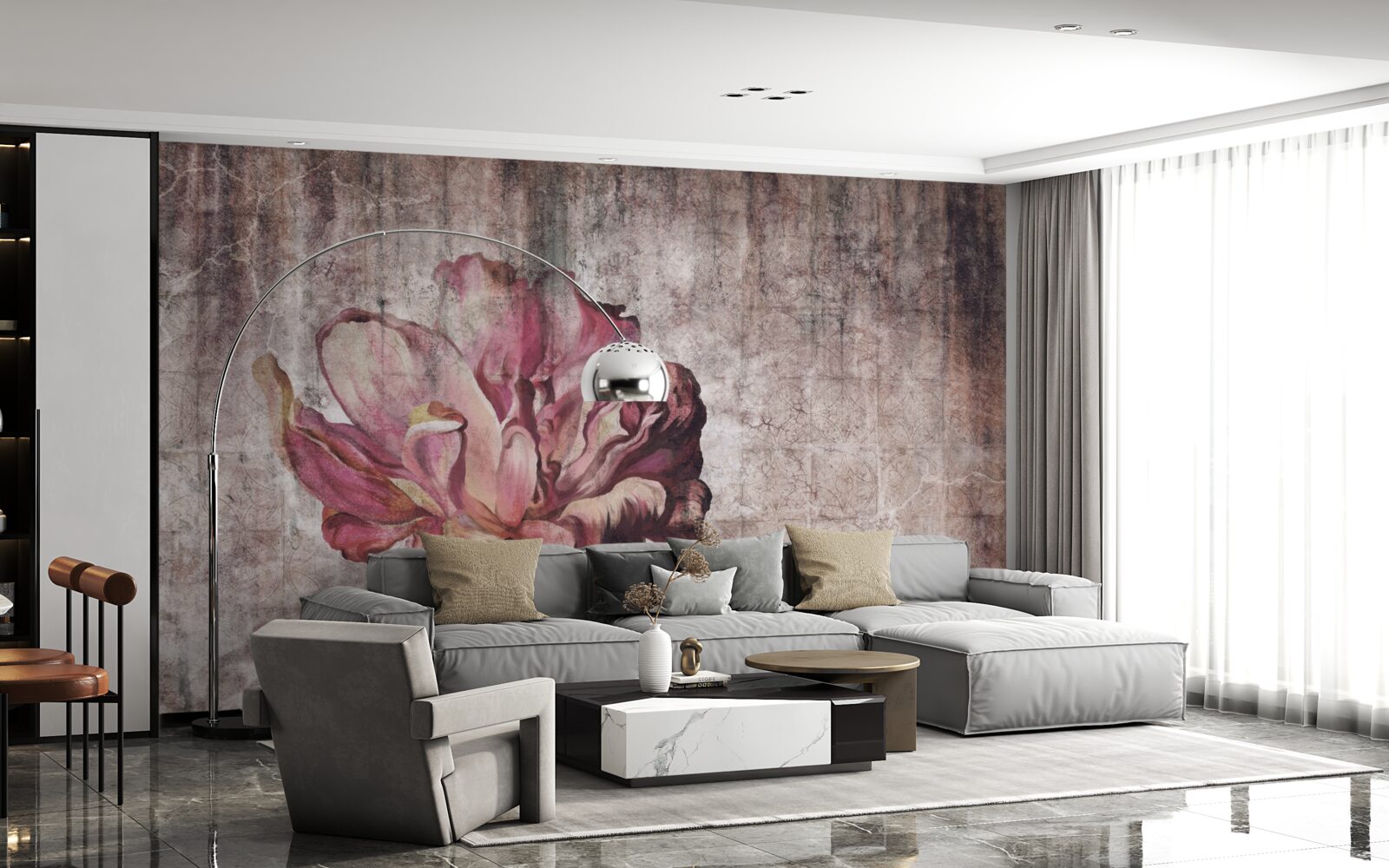 Fototapeta osamelý šarlátový kvet počas lejaku