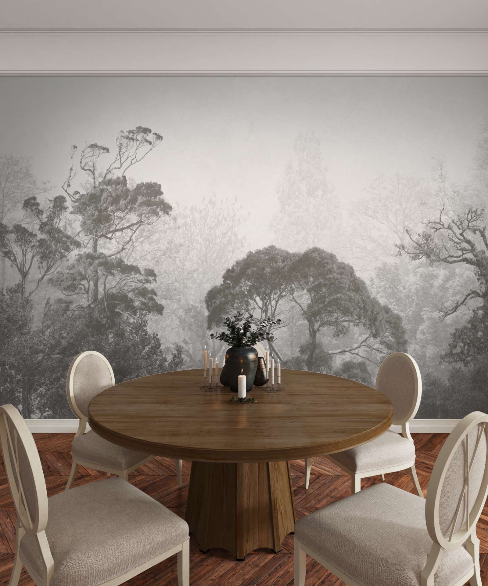 Fototapeta hmla pokrýva vrcholky tropických stromov