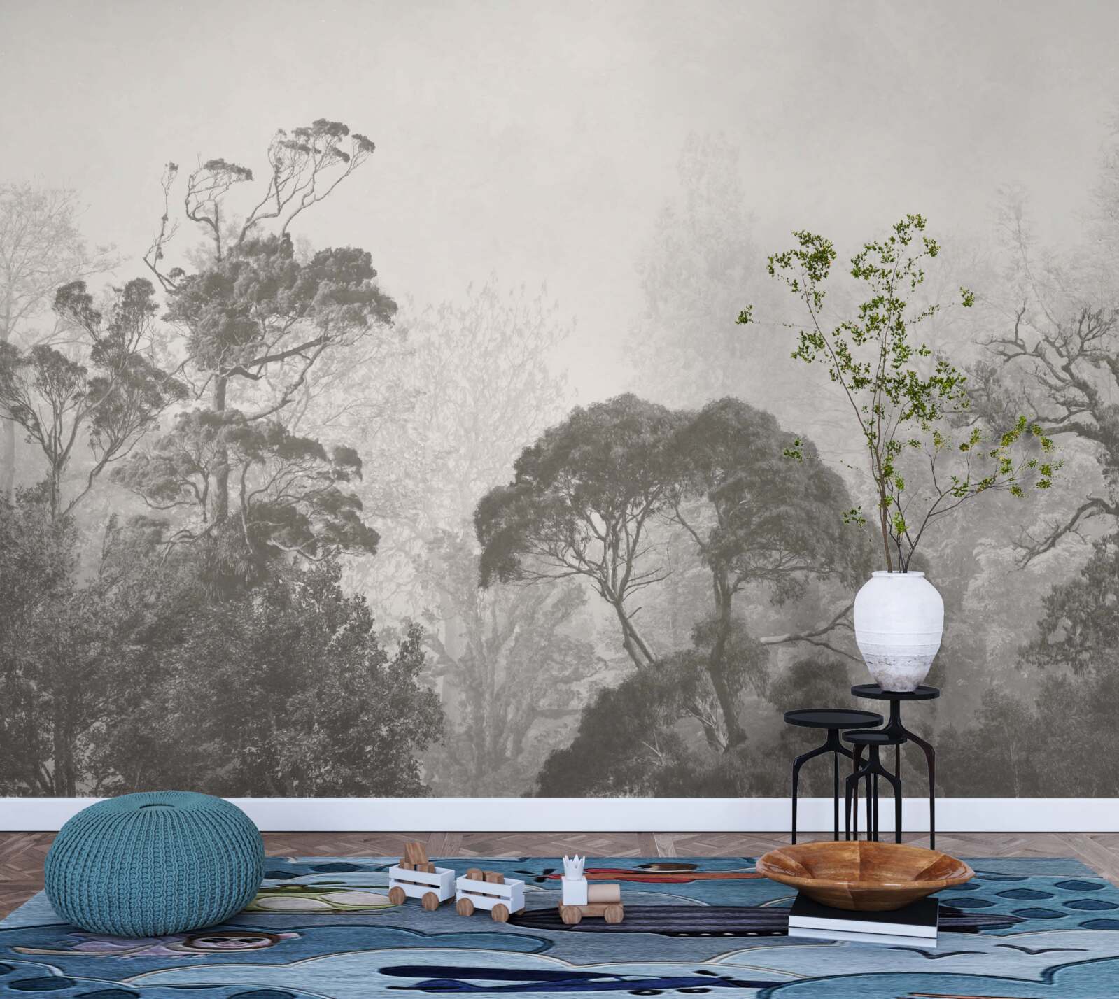 Fototapeta hmla pokrýva vrcholky tropických stromov