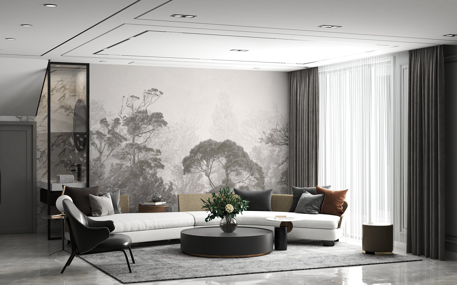 Fototapeta hmla pokrýva vrcholky tropických stromov