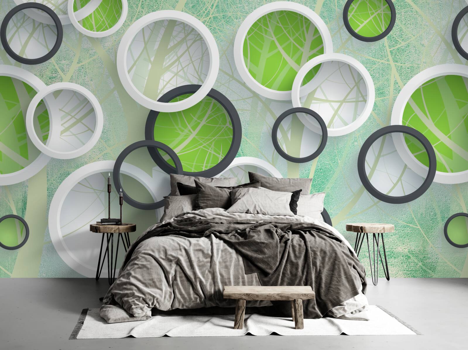 Fototapeta farebné kruhy s abstraktnými obrázkami stromov