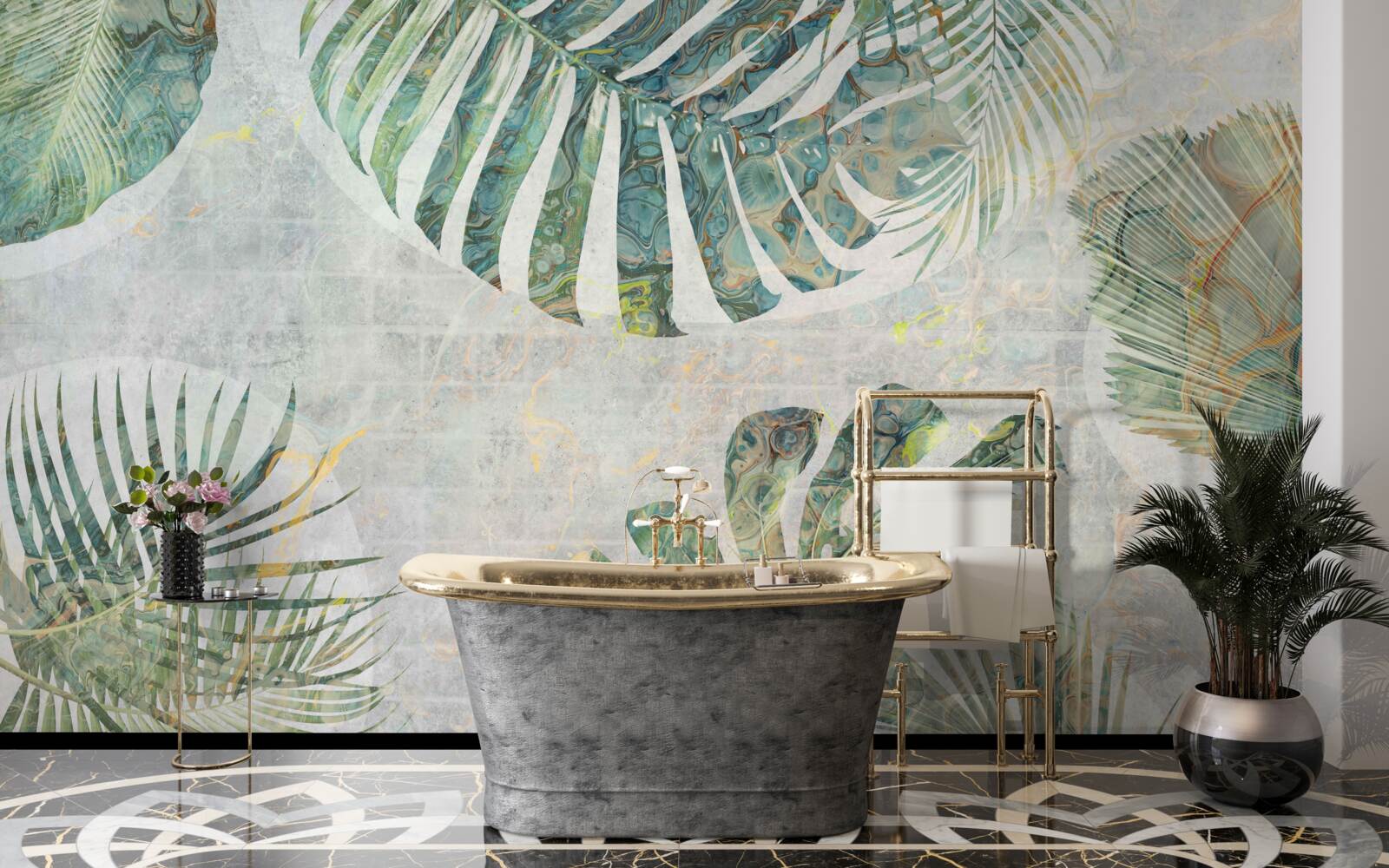 Fototapeta veľké listy palmy, monstery a paprade