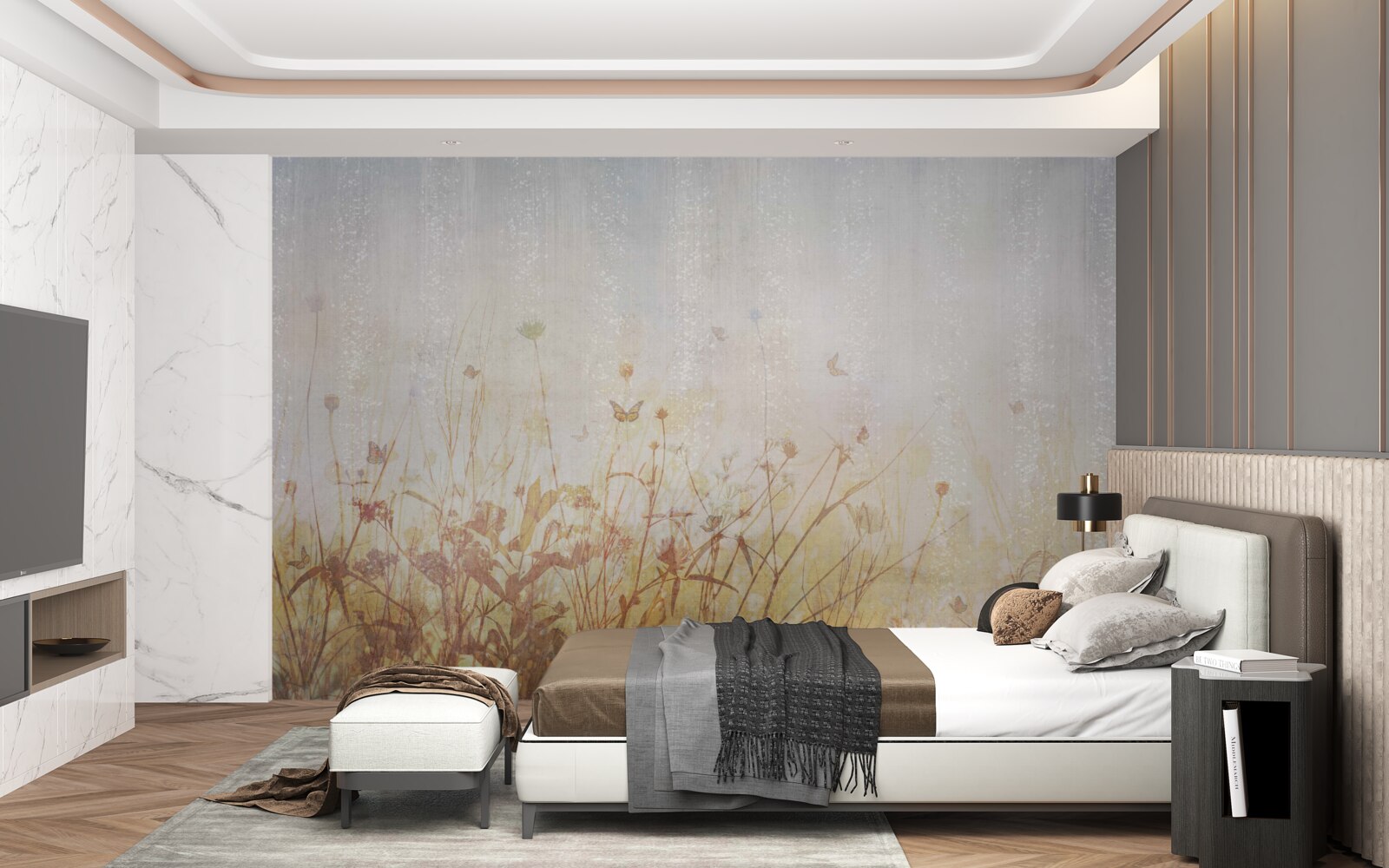 Fototapeta jesenné pole posiate lúčnymi kvetmi