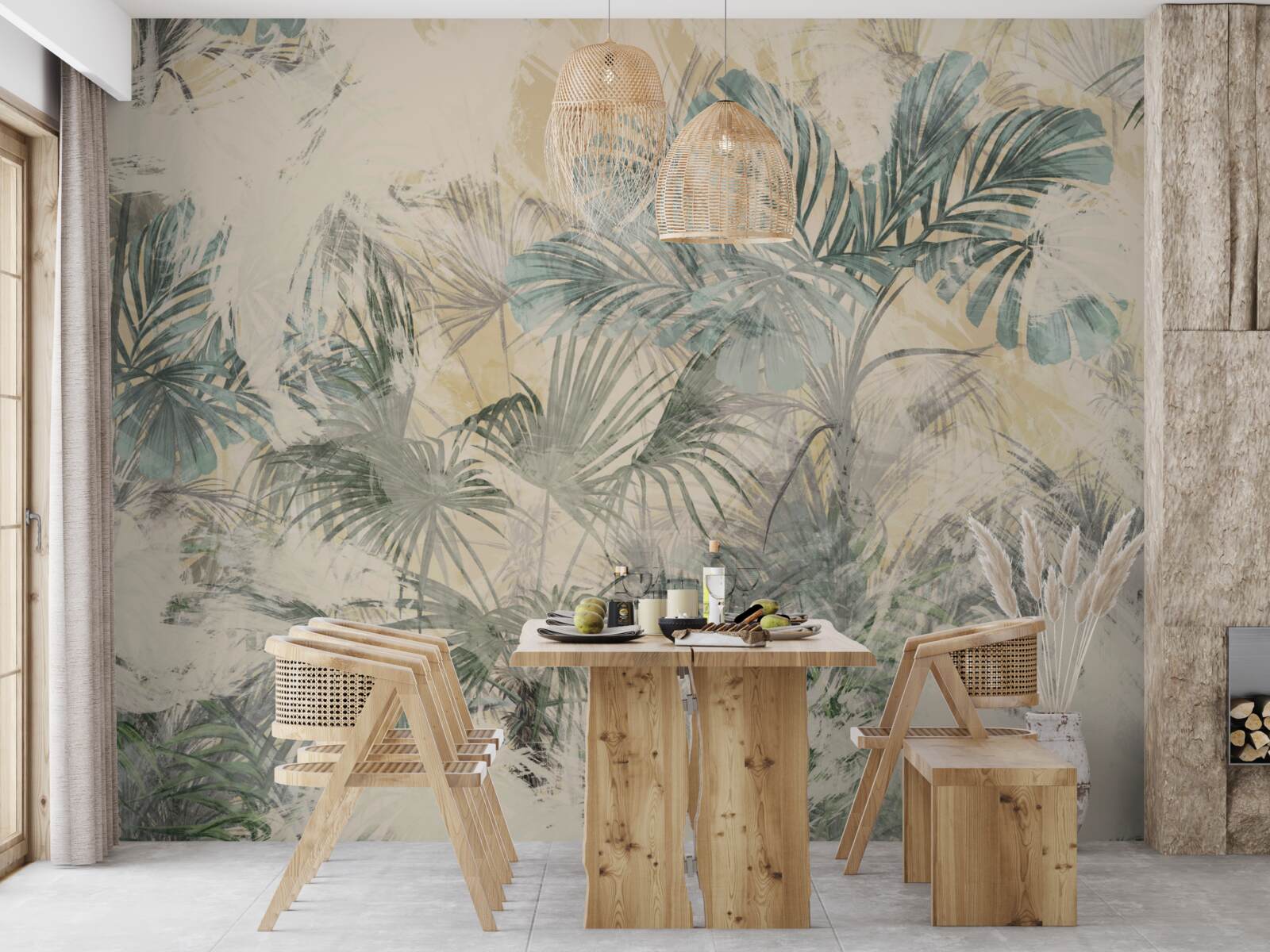 Fototapeta palmové listy a monstera v zelenej farbe