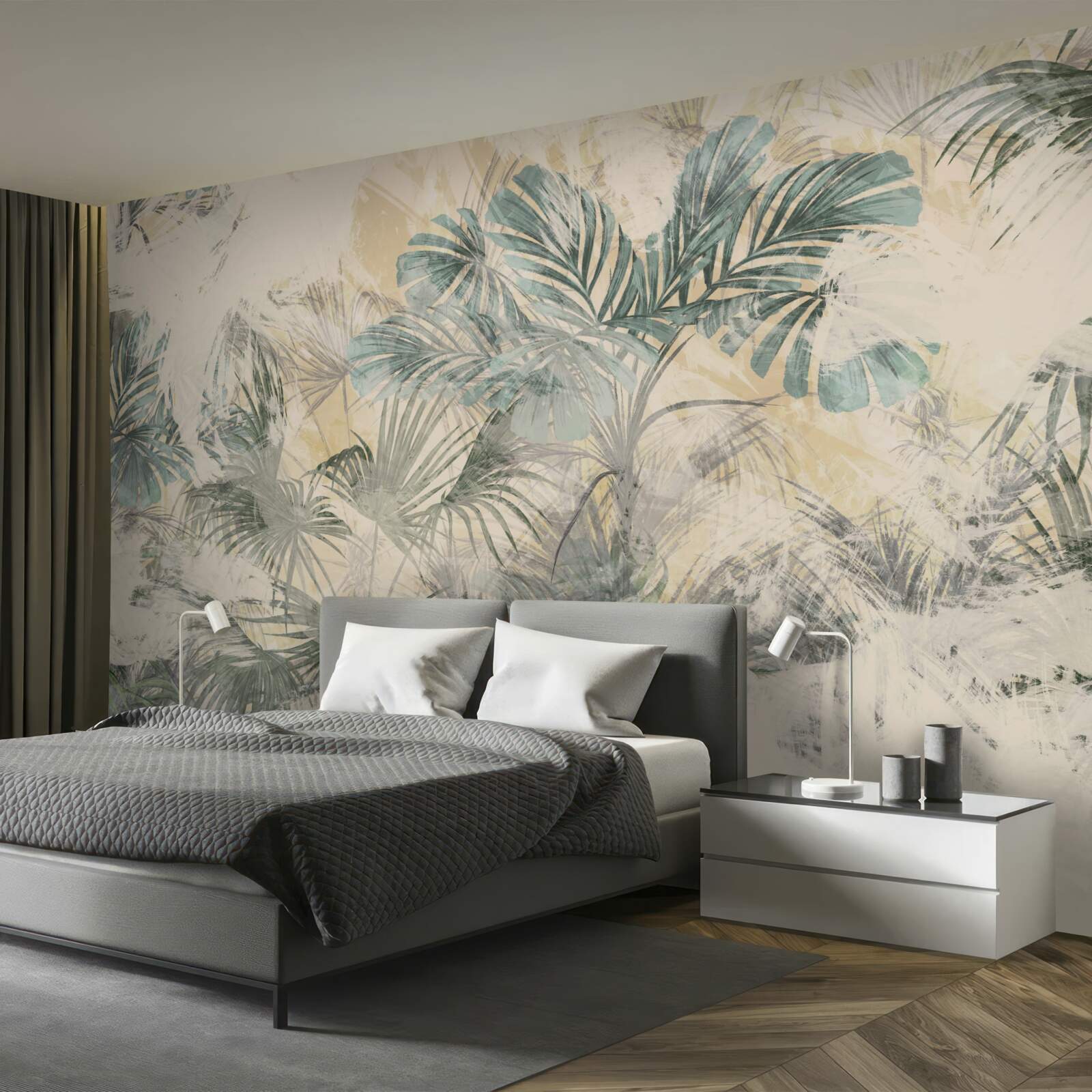 Fototapeta palmové listy a monstera v zelenej farbe