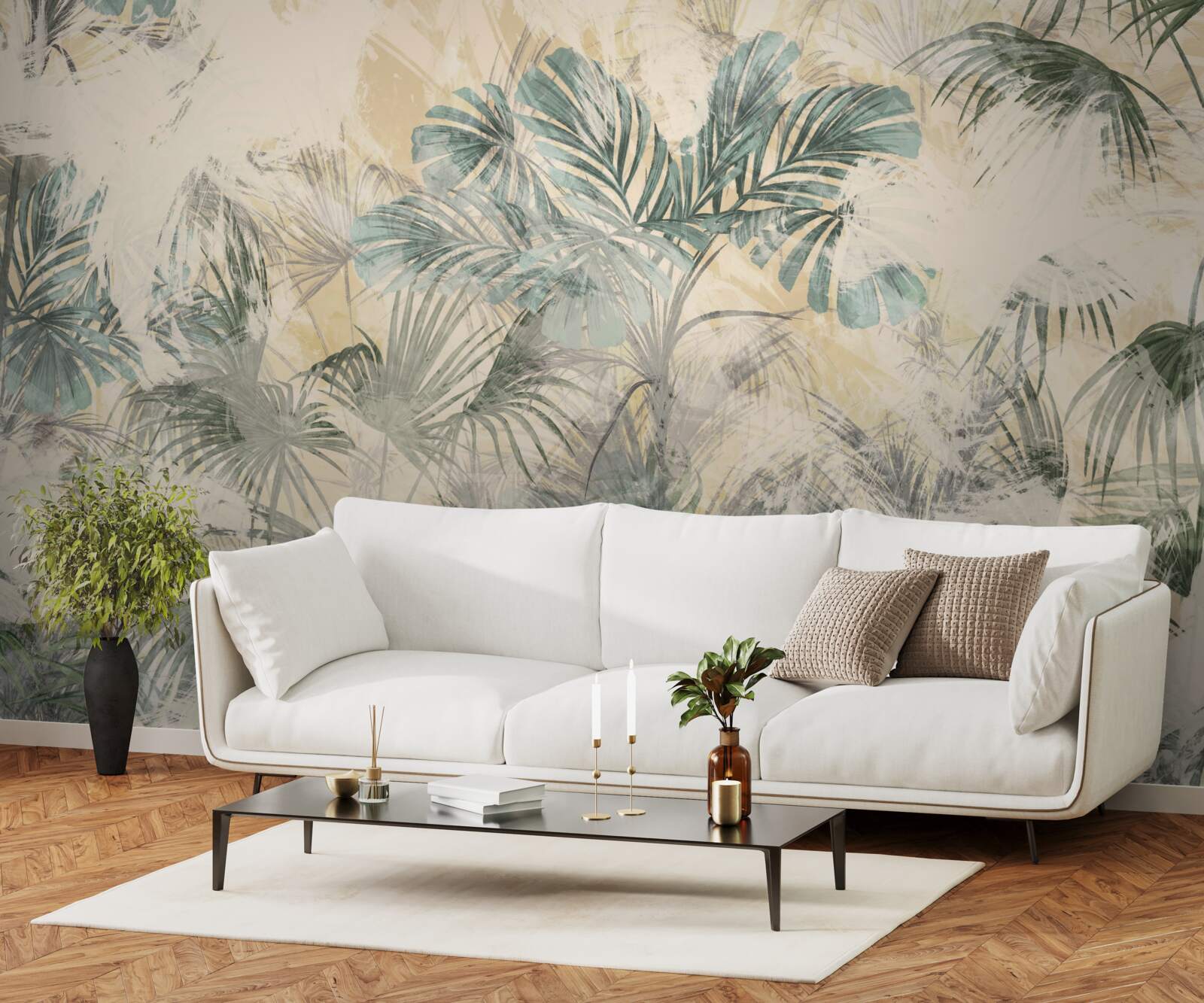 Fototapeta palmové listy a monstera v zelenej farbe