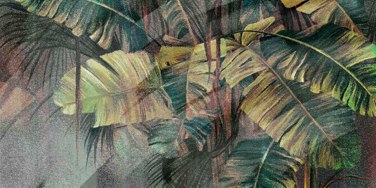 Fototapeta palmové listy, husté a svieže, v silnom daždi