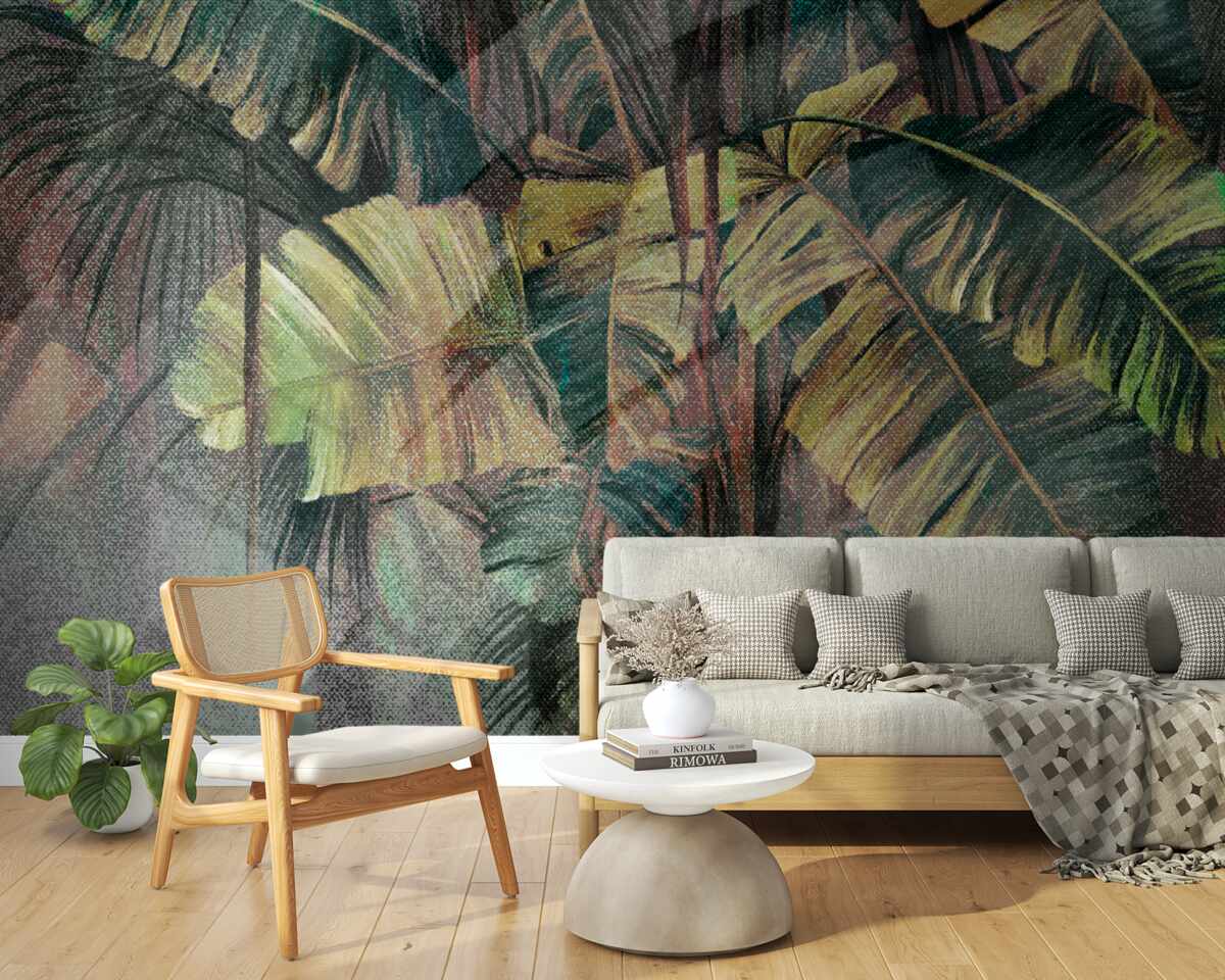 Fototapeta palmové listy, husté a svieže, v silnom daždi