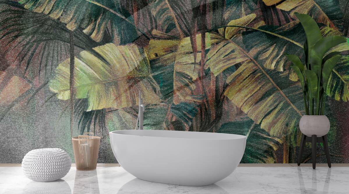 Fototapeta palmové listy, husté a svieže, v silnom daždi