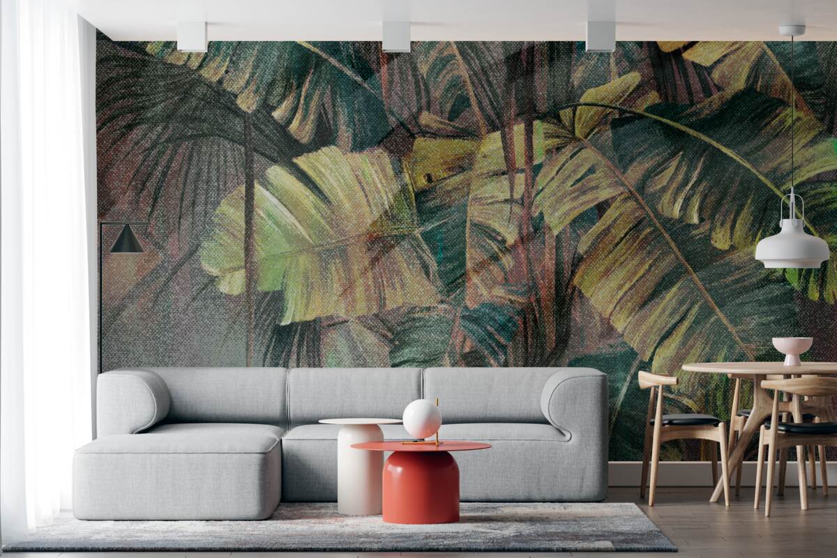 Fototapeta palmové listy, husté a svieže, v silnom daždi