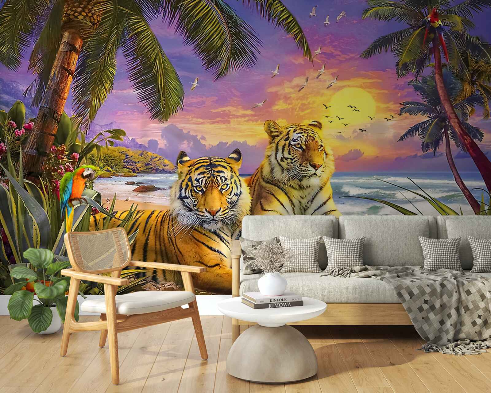 Fototapeta dva tigre na pozadí tropickej oblohy za súmraku