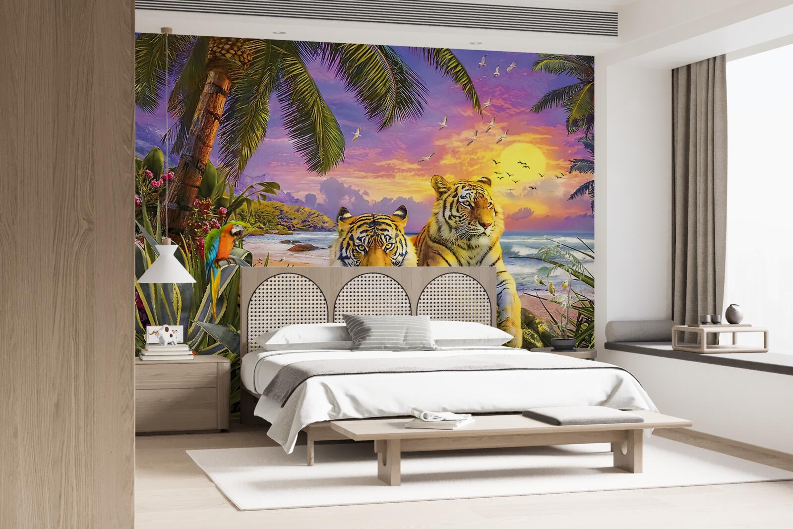 Fototapeta dva tigre na pozadí tropickej oblohy za súmraku