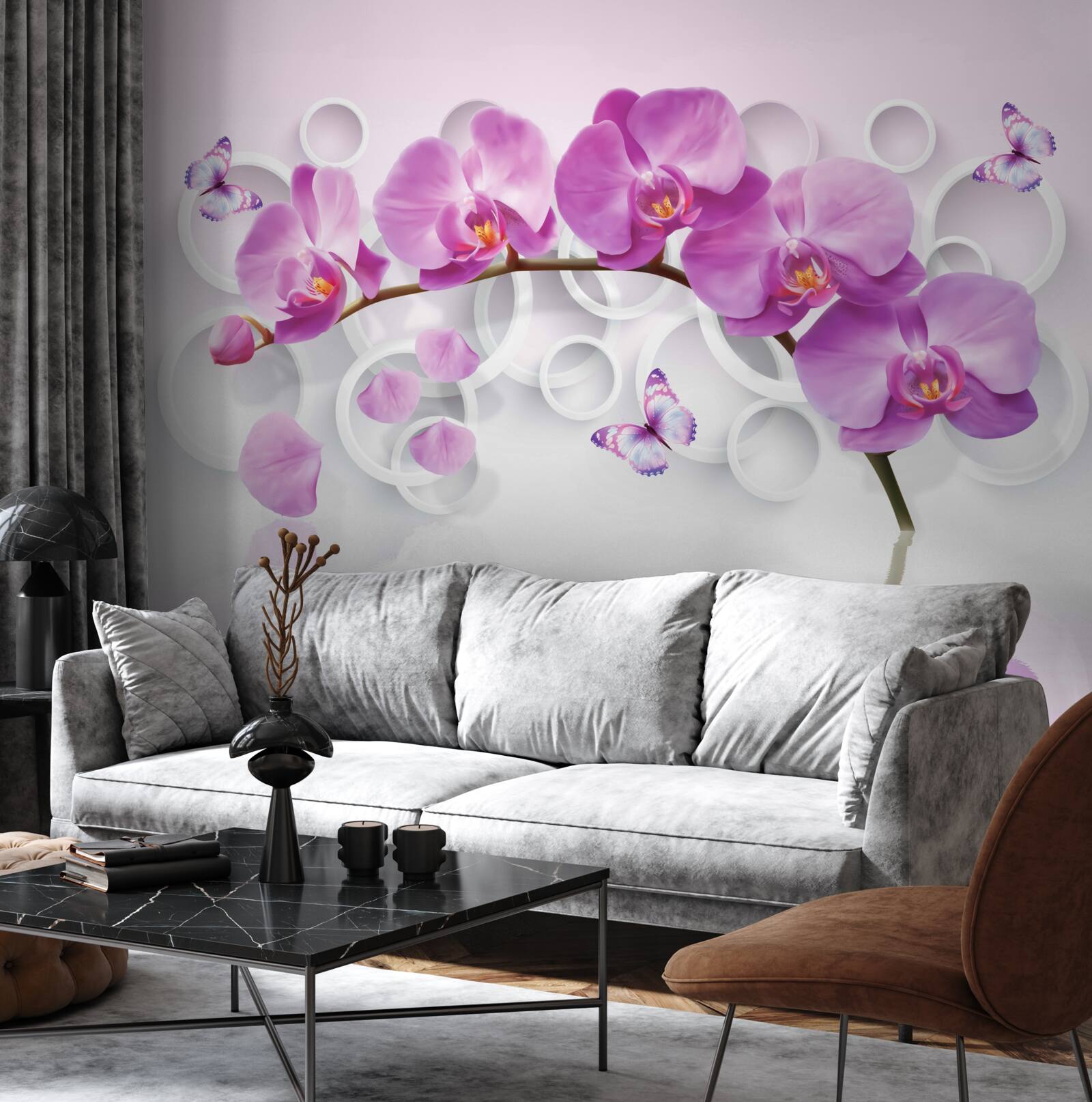 Fototapeta kmeň veľkej orchidey zdobený kvetmi