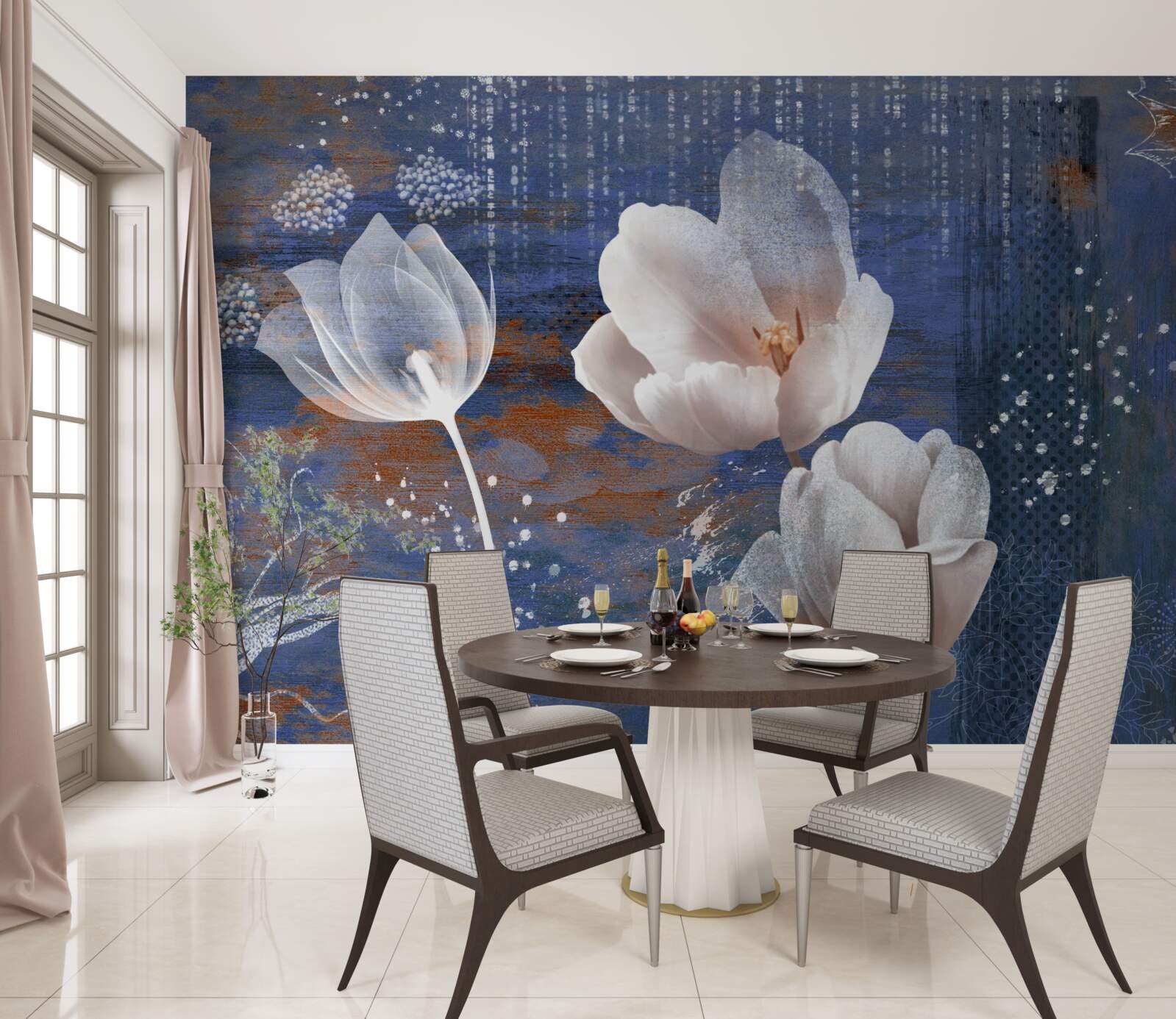 Fototapeta prelamované tulipány s bielymi púčikmi