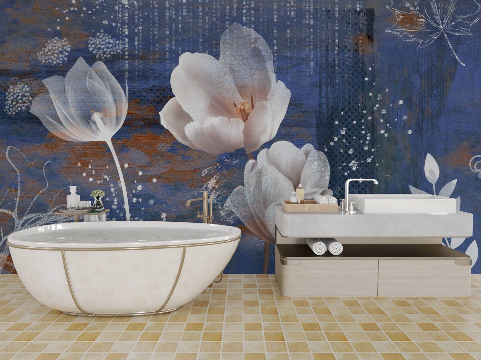 Fototapeta prelamované tulipány s bielymi púčikmi