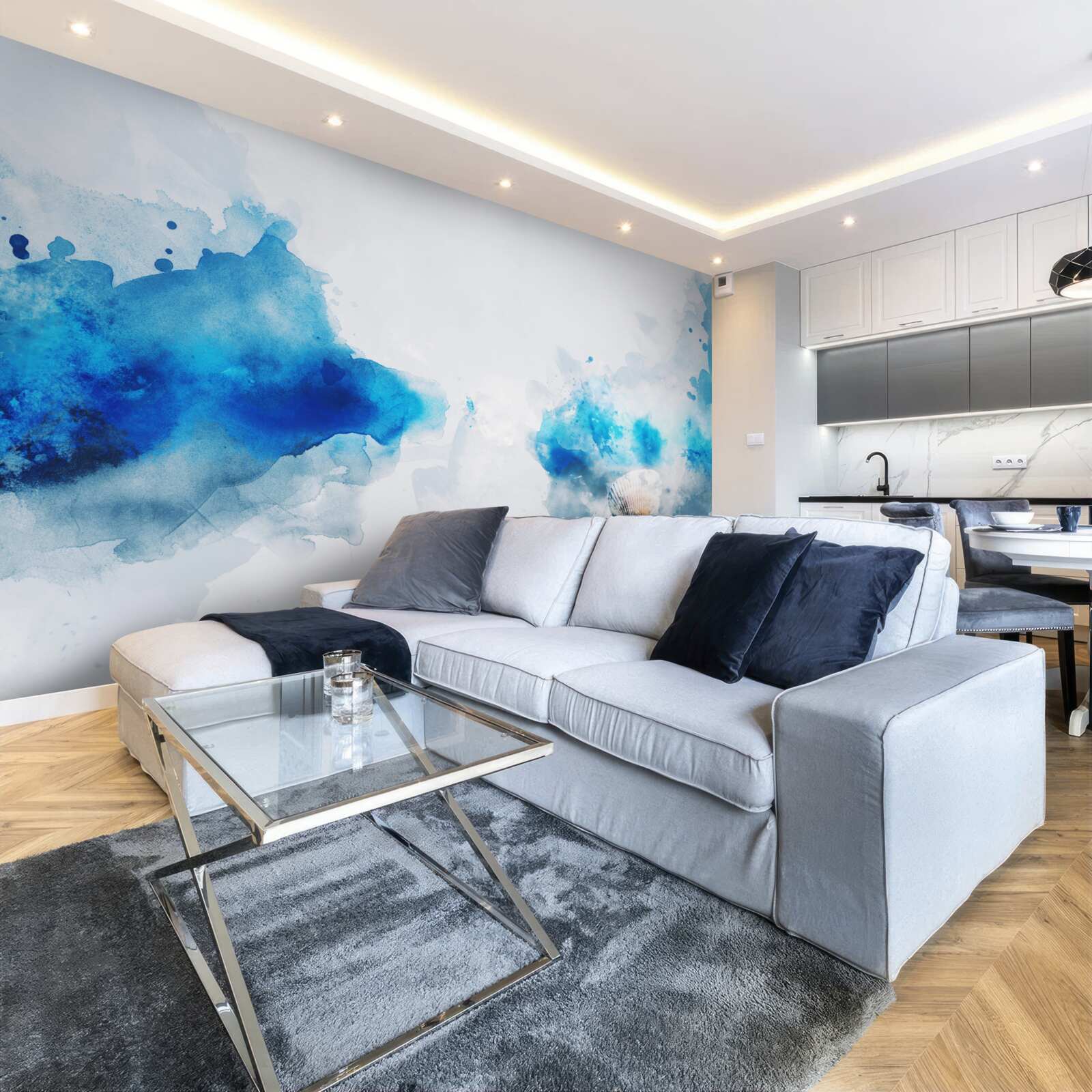 Fototapeta jasná škvrna modrej na svetlom plátne