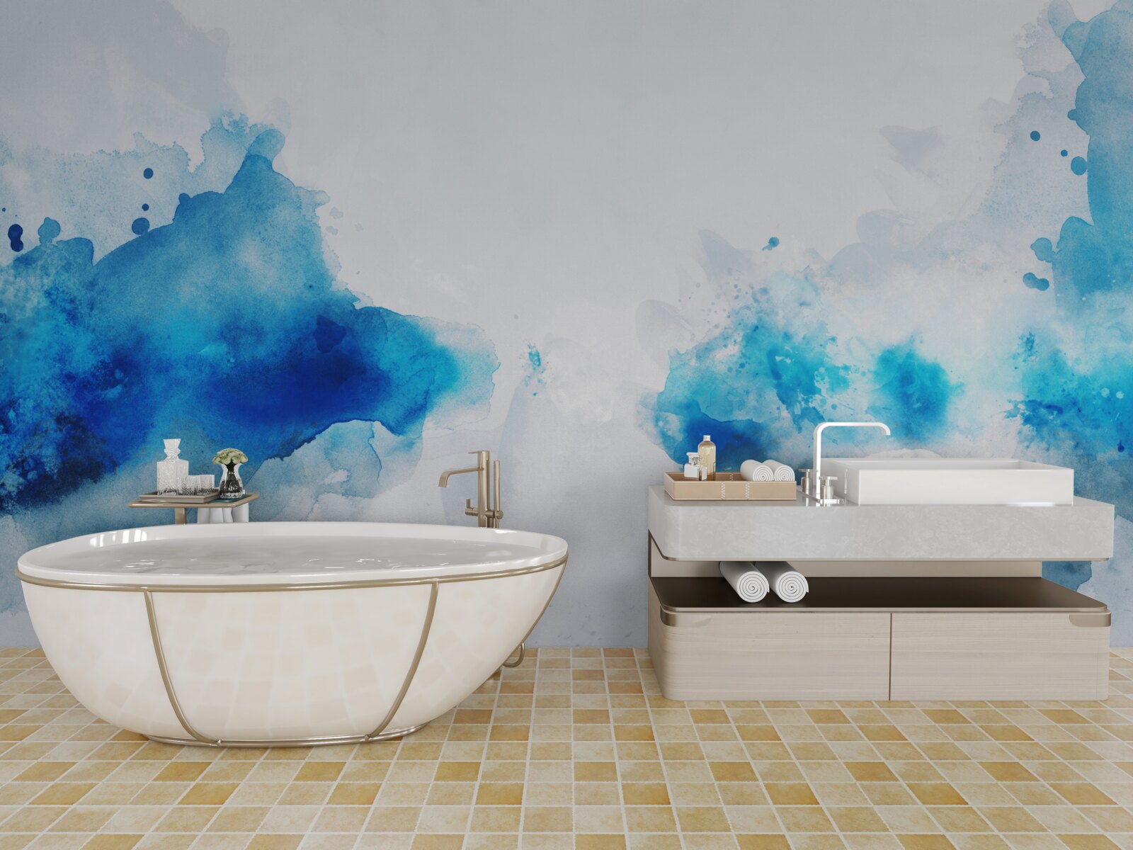 Fototapeta jasná škvrna modrej na svetlom plátne