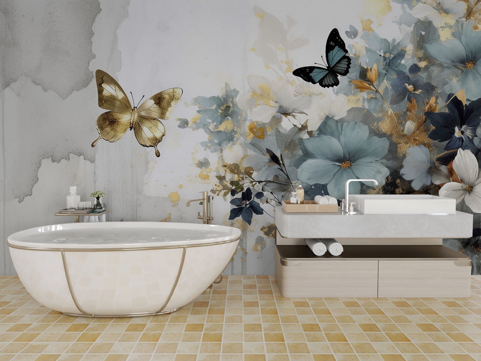 Fototapeta luxusne vyvinuté púčiky a dúhové motýle