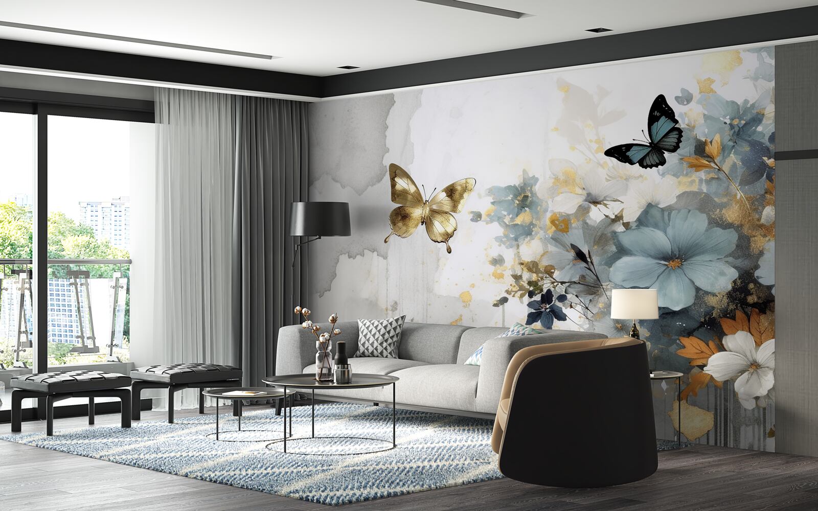 Fototapeta luxusne vyvinuté púčiky a dúhové motýle