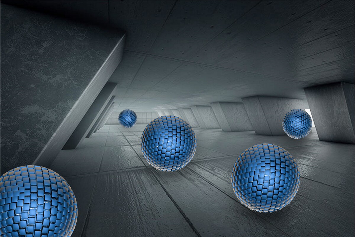 Fototapeta nekonečný šedý priechod a modré gule