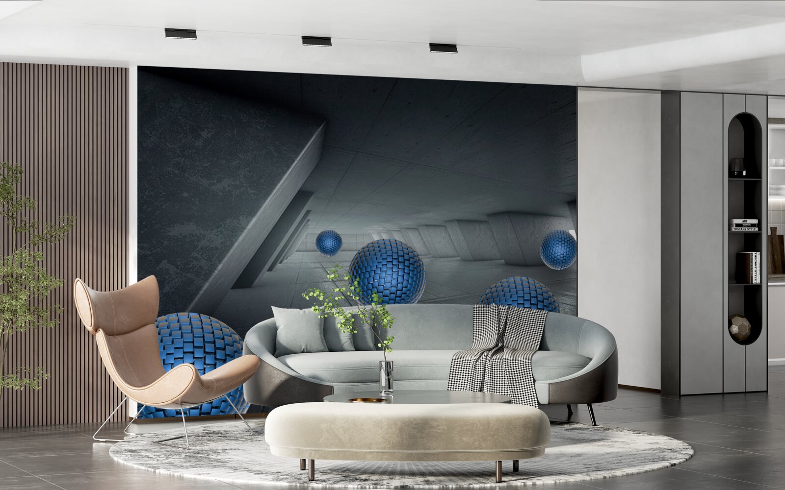 Fototapeta nekonečný šedý priechod a modré gule