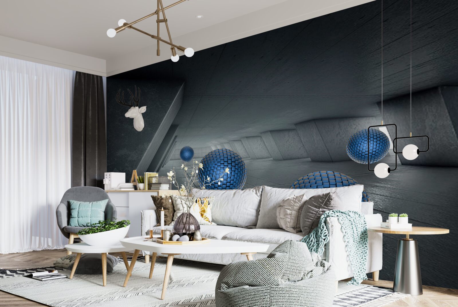 Fototapeta nekonečný šedý priechod a modré gule