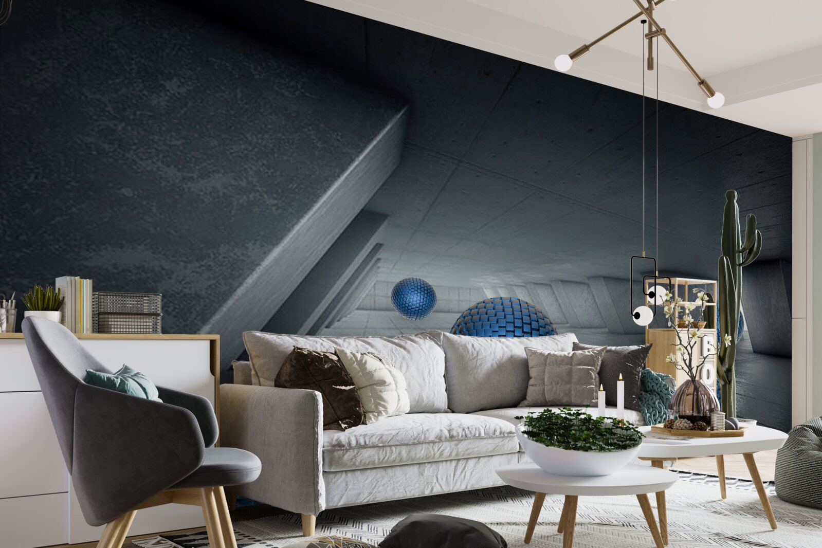 Fototapeta nekonečný šedý priechod a modré gule