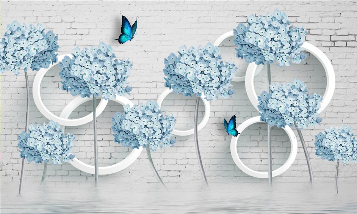 Fototapeta orgovánové vetvy s modrými kvetmi na nejednoznačnom pozadí