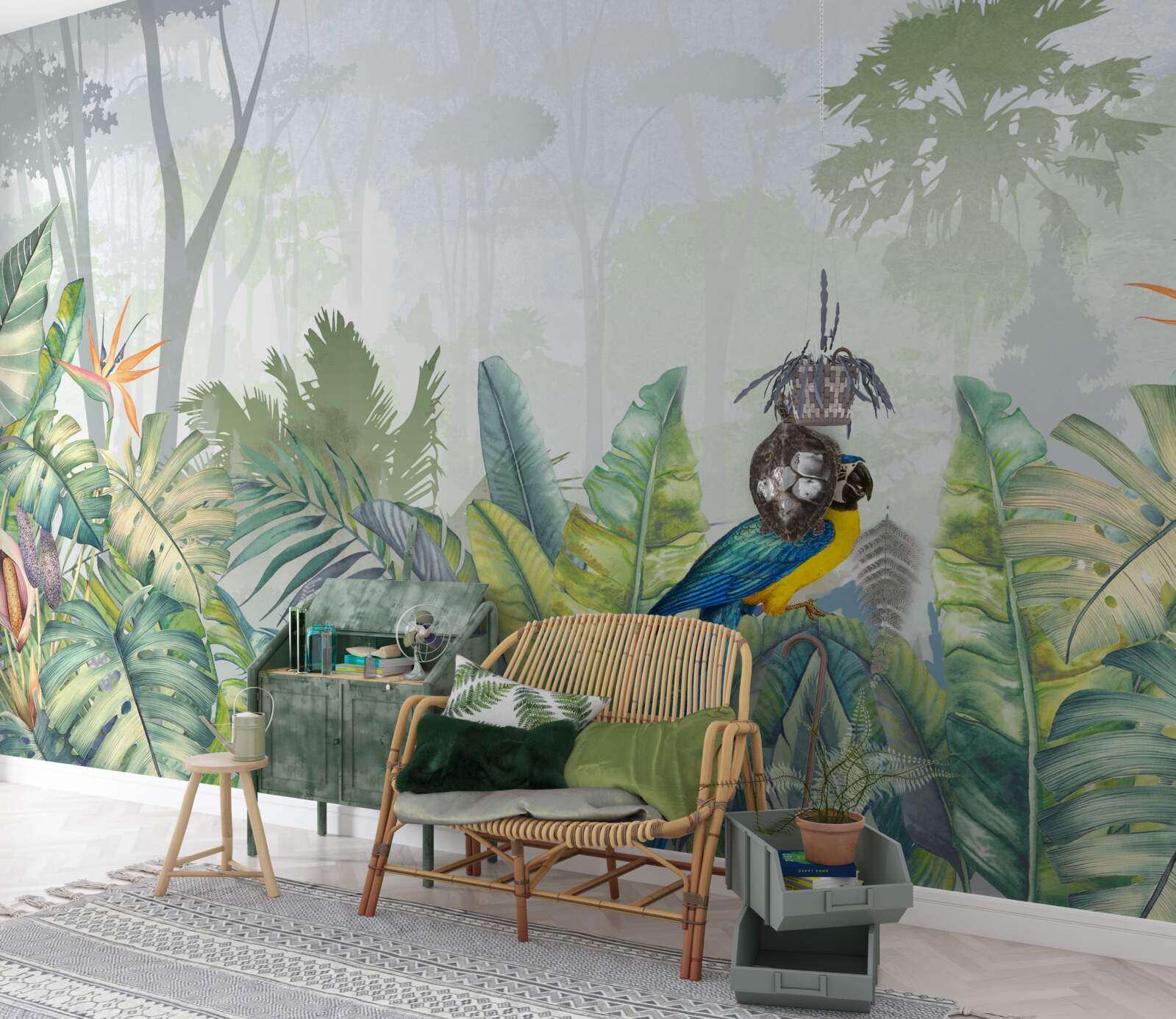 Fototapeta papagáj relaxuje na palmových listoch