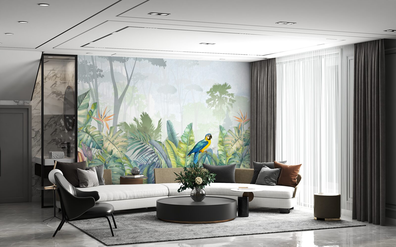 Fototapeta papagáj relaxuje na palmových listoch