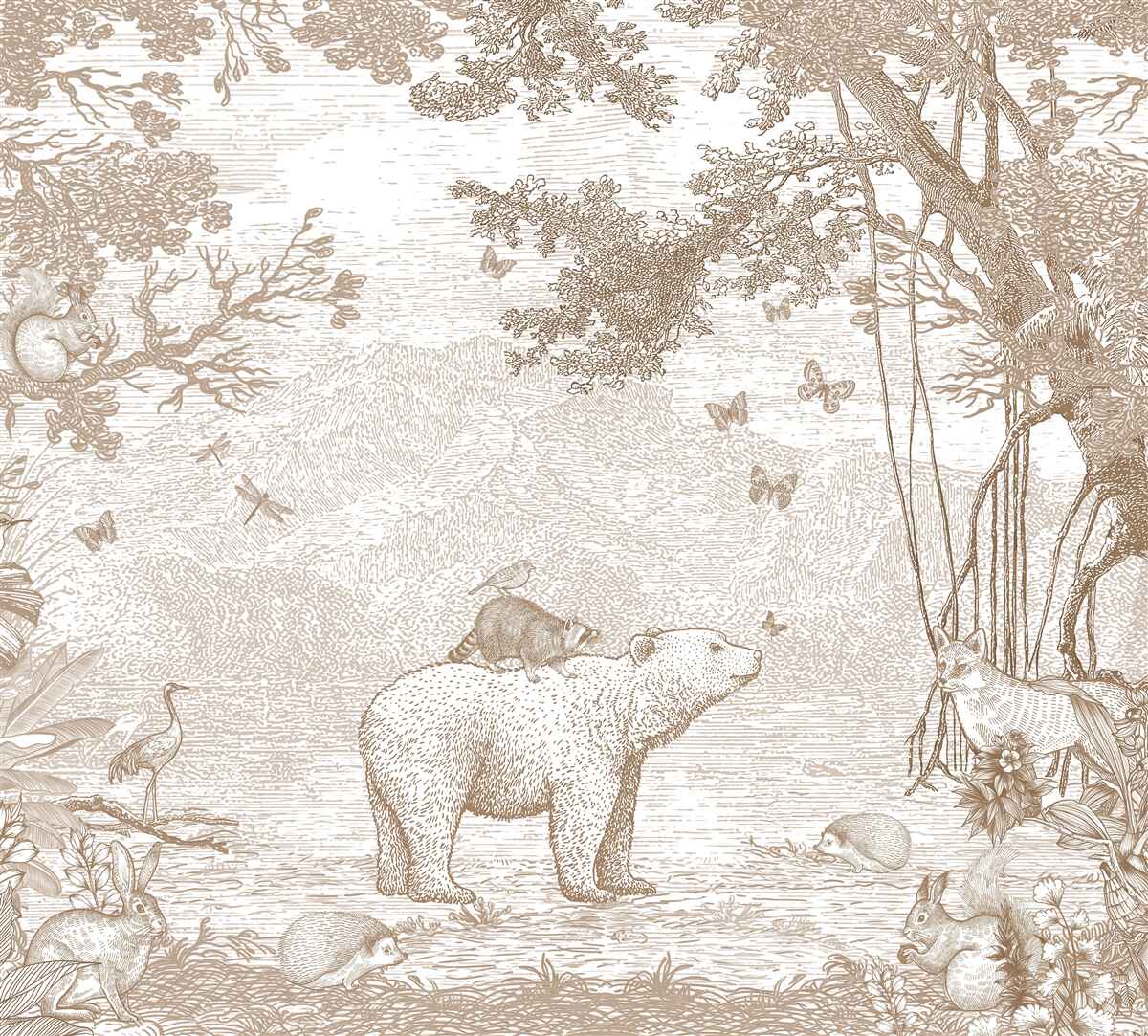 Fototapeta medveď prechádza zasneženým lesom