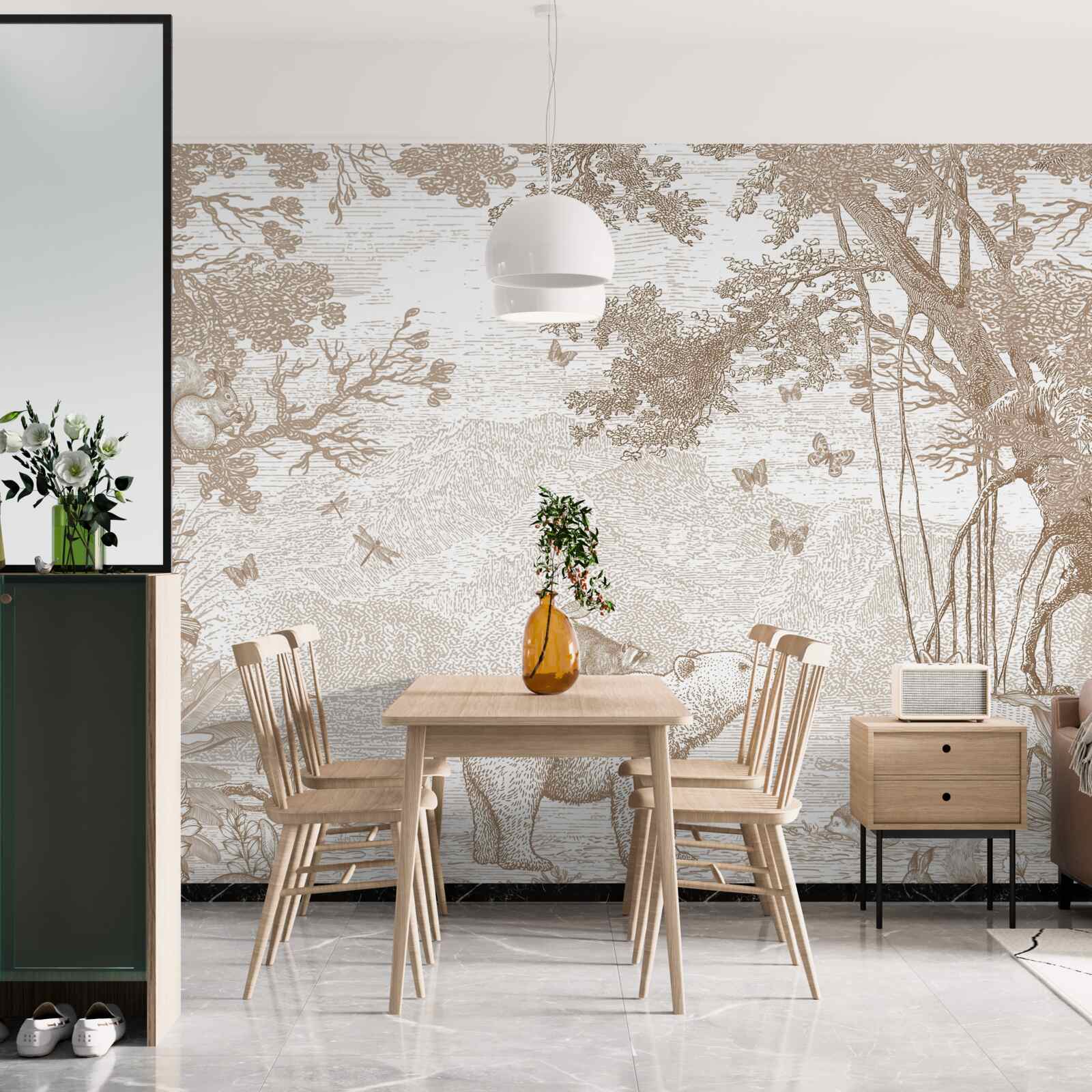 Fototapeta medveď prechádza zasneženým lesom