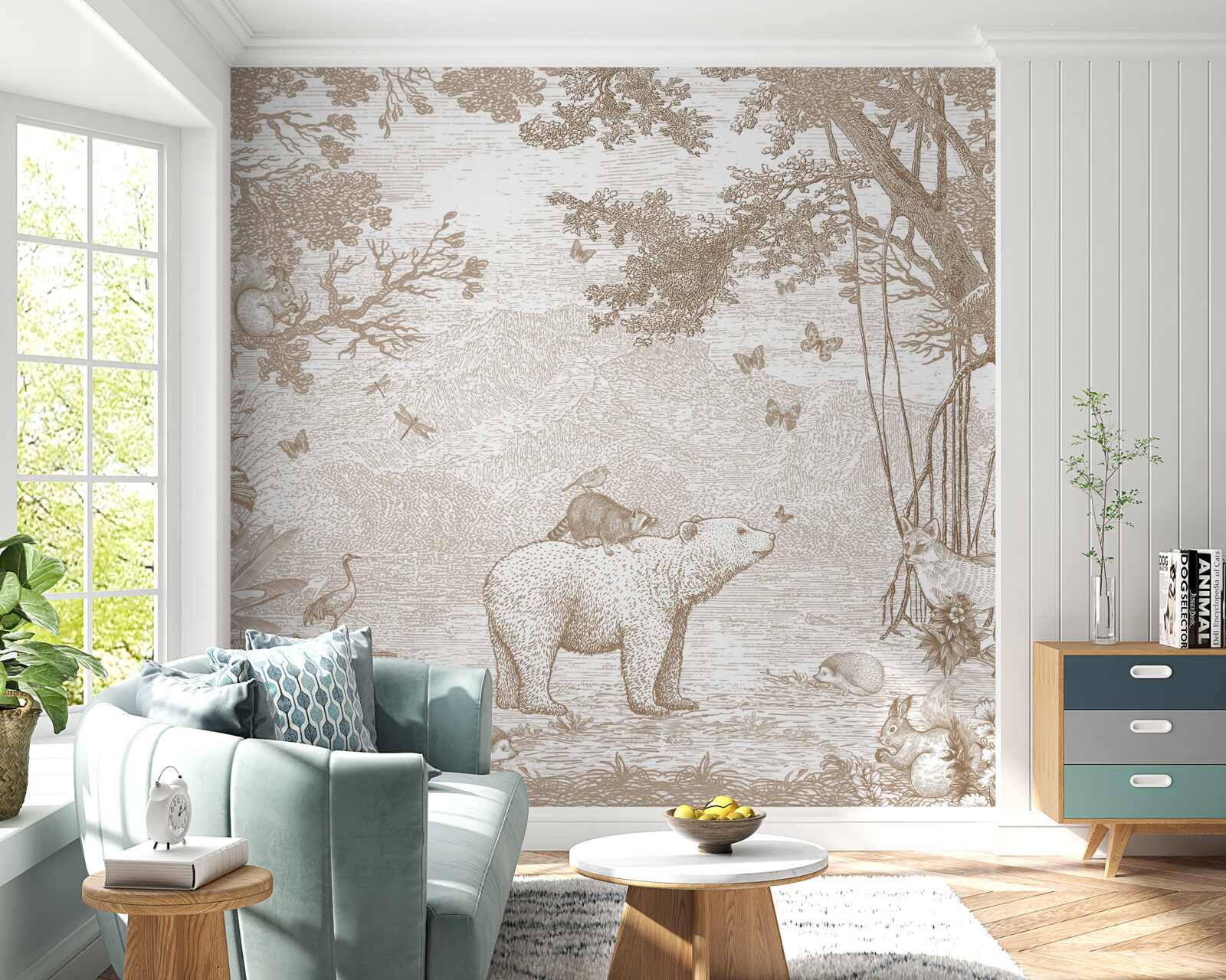 Fototapeta medveď prechádza zasneženým lesom