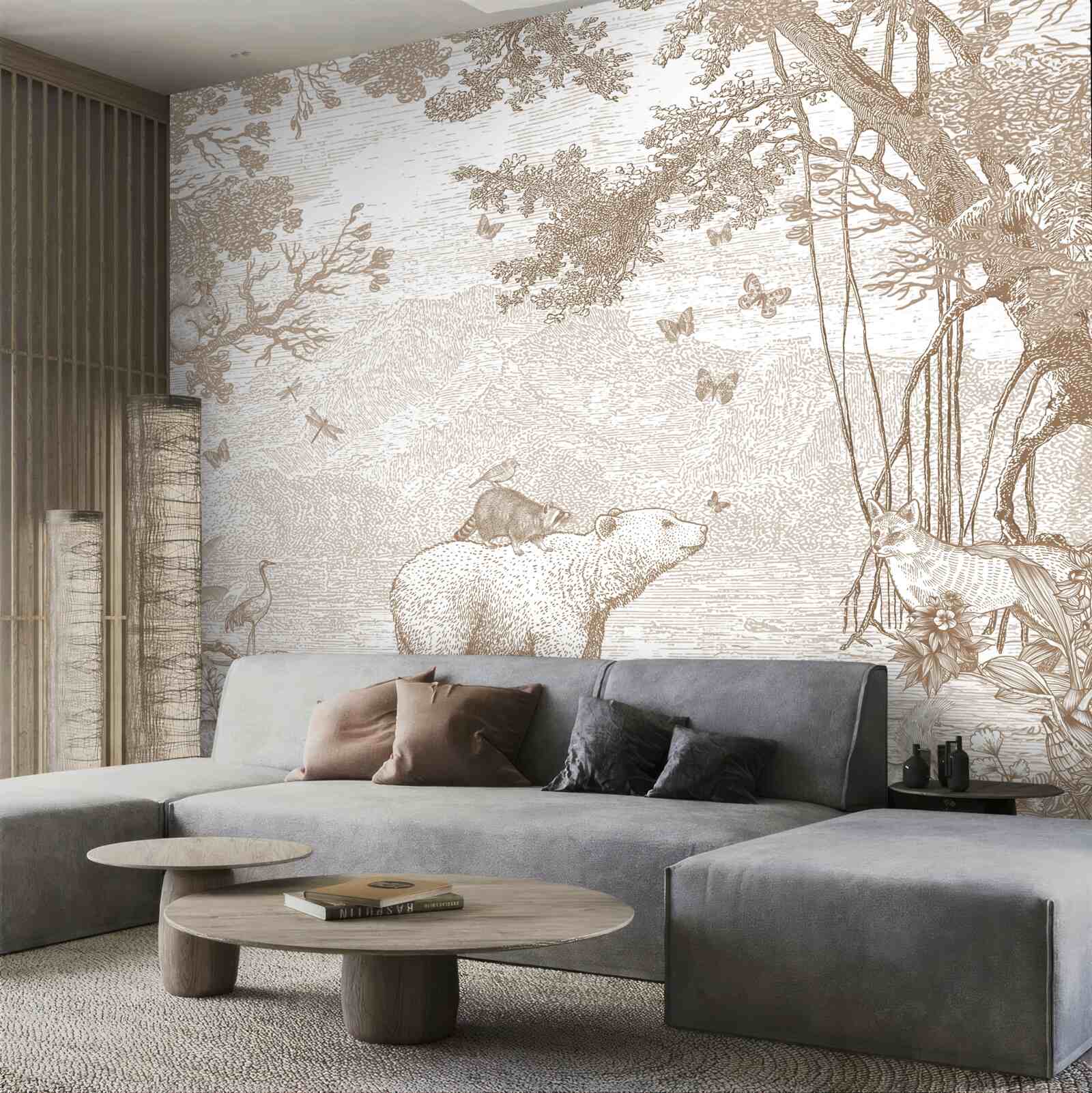 Fototapeta medveď prechádza zasneženým lesom