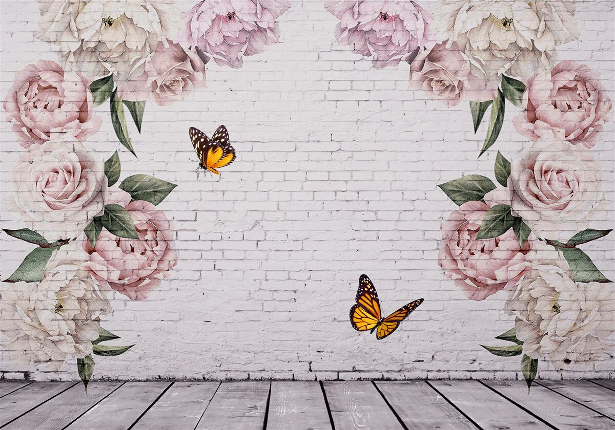 Fototapeta pivonky v ružových odtieňoch a motýle