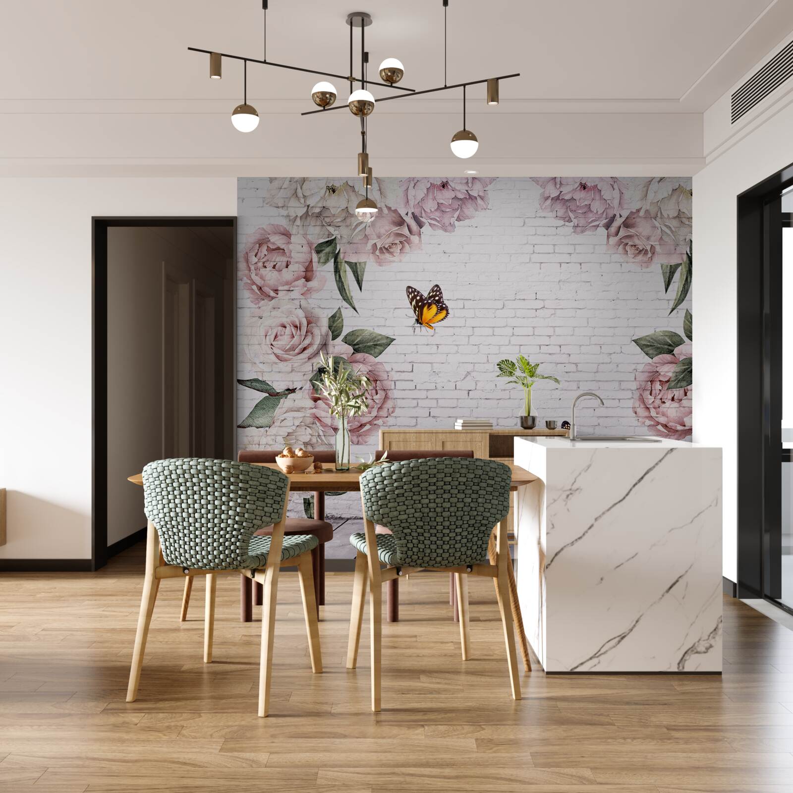 Fototapeta pivonky v ružových odtieňoch a motýle