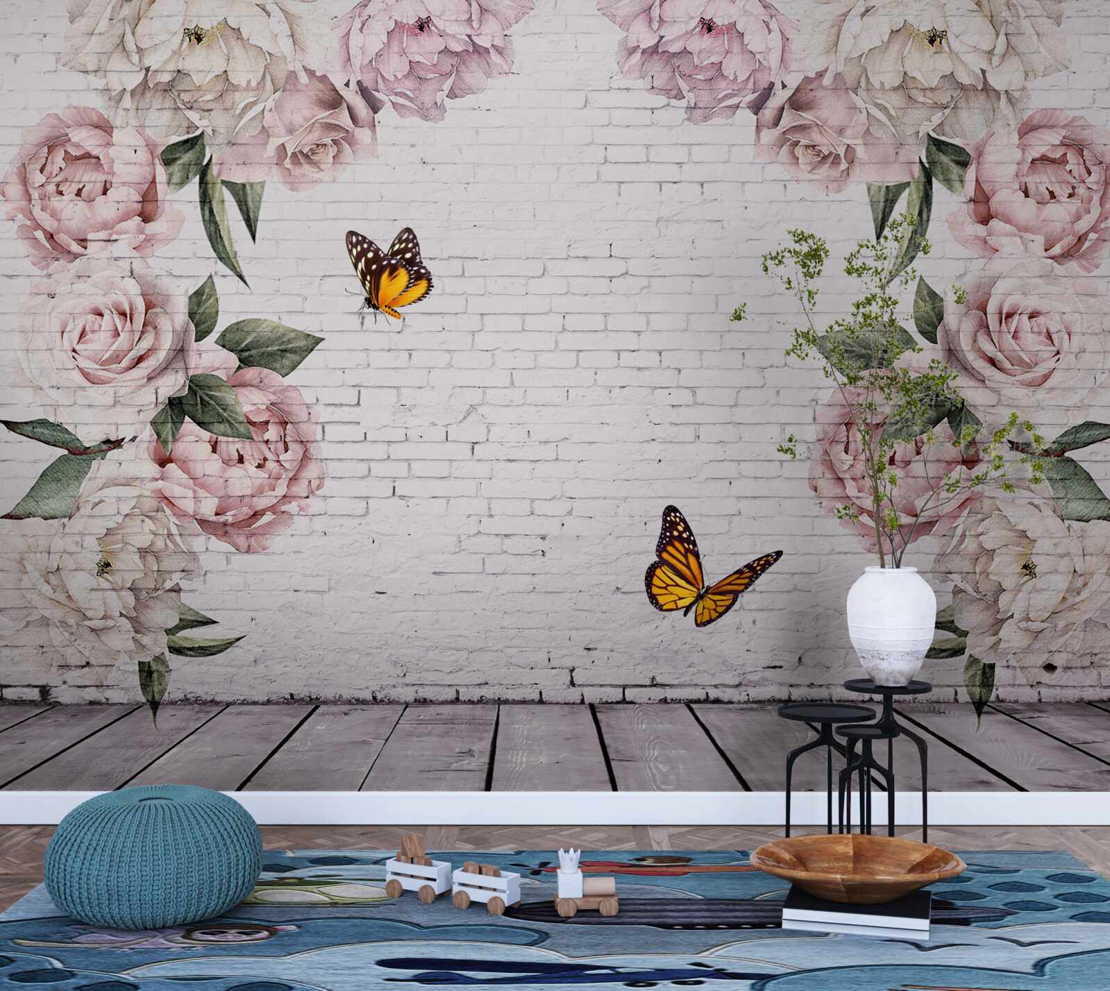 Fototapeta pivonky v ružových odtieňoch a motýle