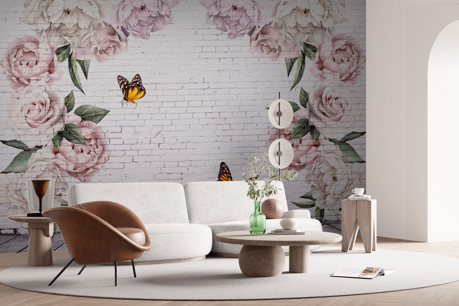 Fototapeta pivonky v ružových odtieňoch a motýle