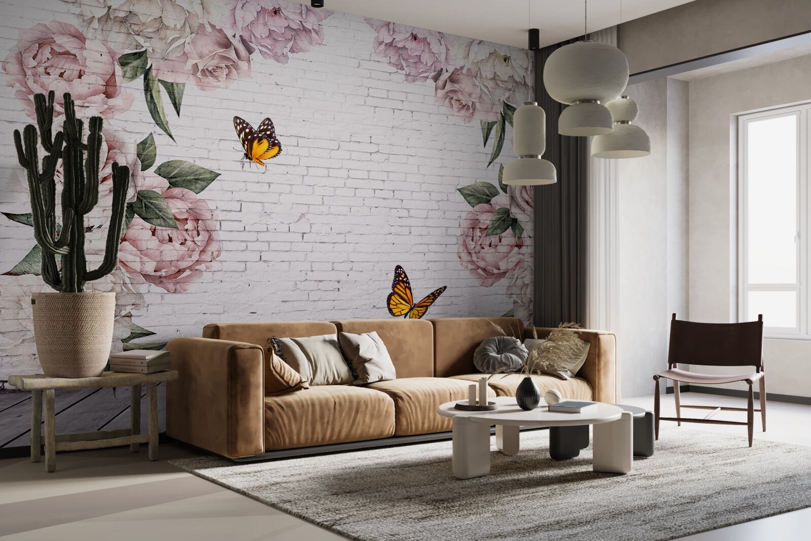 Fototapeta pivonky v ružových odtieňoch a motýle