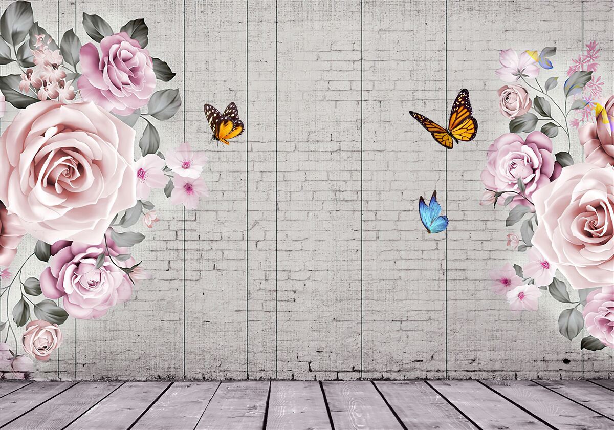Fototapeta pestrofarebné motýle a jemne rozkvitnuté ruže