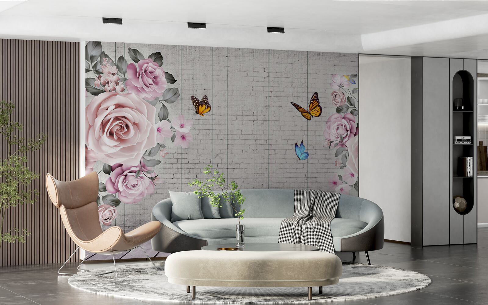 Fototapeta pestrofarebné motýle a jemne rozkvitnuté ruže